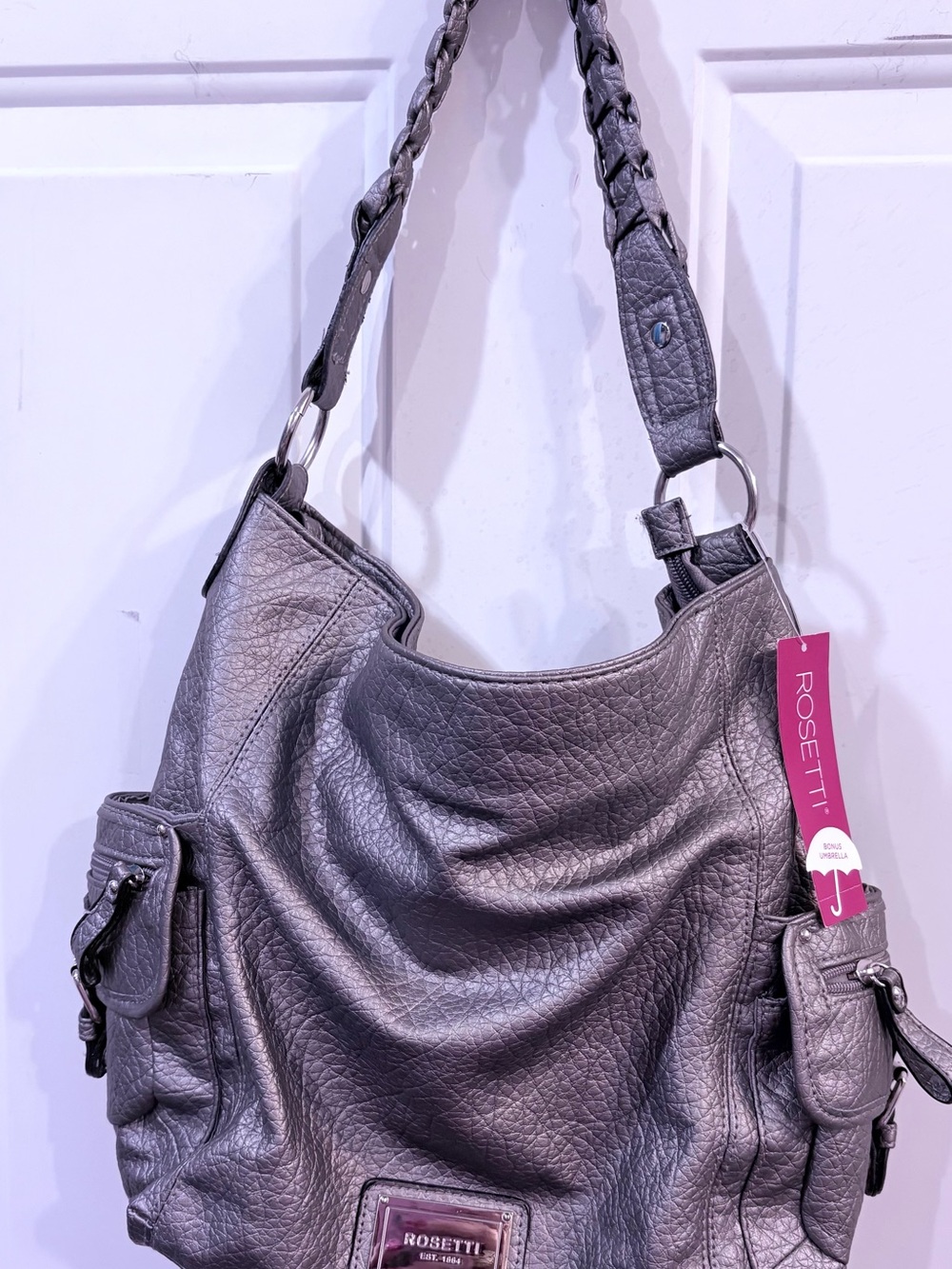 Rosetti Women's Gray Leather Shoulder Bag-umbrella. Included